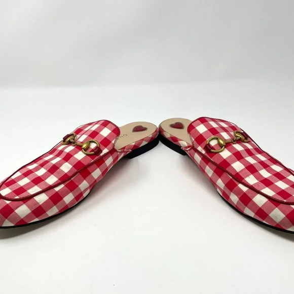 Gucci Princetown Red Gingham Plaid Check Loafer Mule Slipper Size 37.5 / 7.5 - Picture 5 of 16